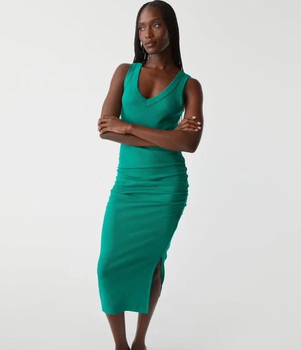 Michael Stars Lori Ribbed V-Neck Dress- Dresses | Midi Dresses
