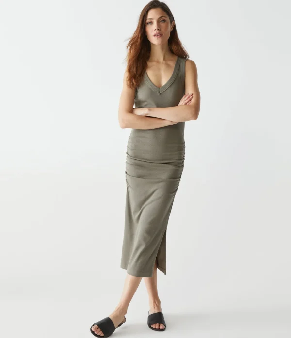 Michael Stars Lori Ribbed V-Neck Dress- Dresses | Midi Dresses