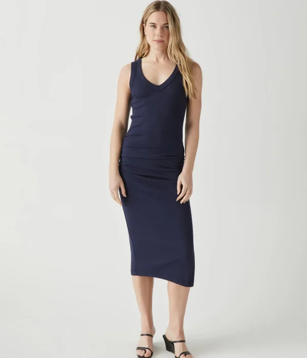 Michael Stars Lori Ribbed V-Neck Dress- Dresses | Midi Dresses