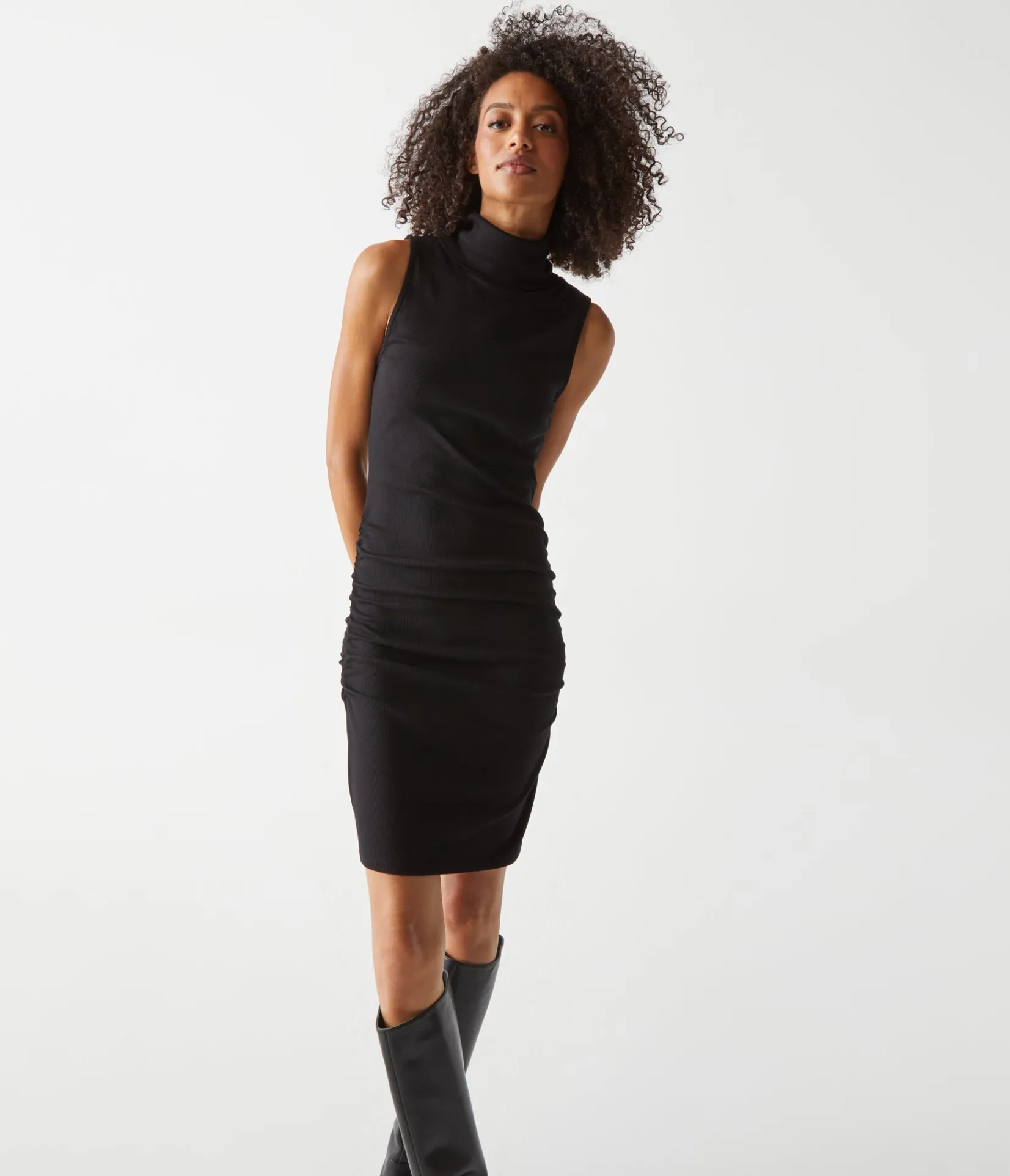 macy_mock_neck_ribbed_dress_1.webp Michael Stars Macy Mock Neck Ribbed Dress- Dresses | Knee Length Dresses