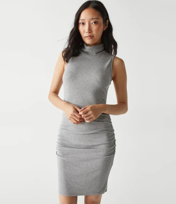 Michael Stars Macy Mock Neck Ribbed Dress- Dresses | Knee Length Dresses