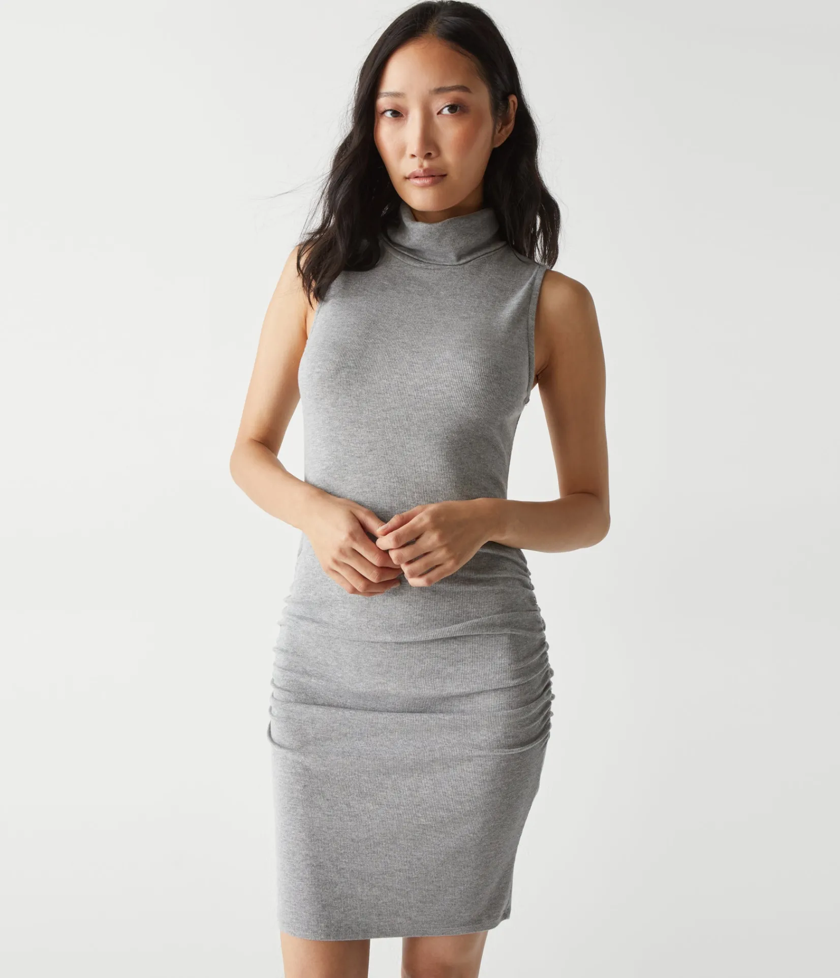 macy_mock_neck_ribbed_dress_17.webp Michael Stars Macy Mock Neck Ribbed Dress- Dresses | Knee Length Dresses