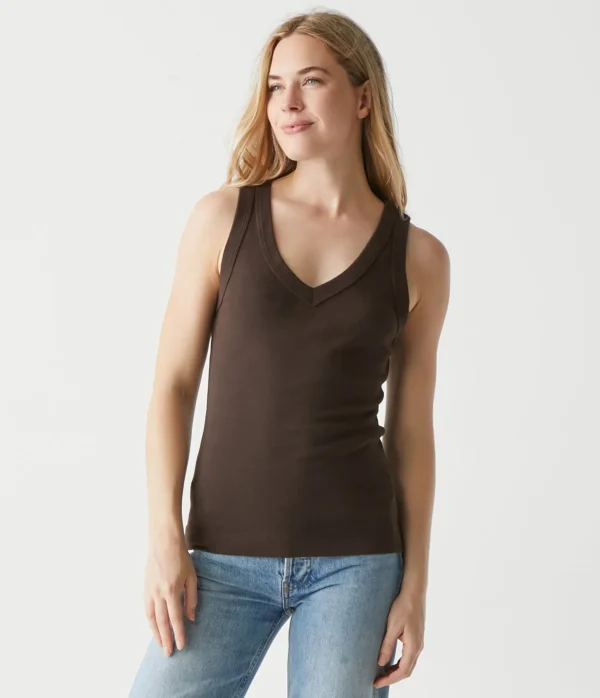 Michael Stars Maya V-Neck Tank- Tank Tops | 1x1 Cotton T-Shirts
