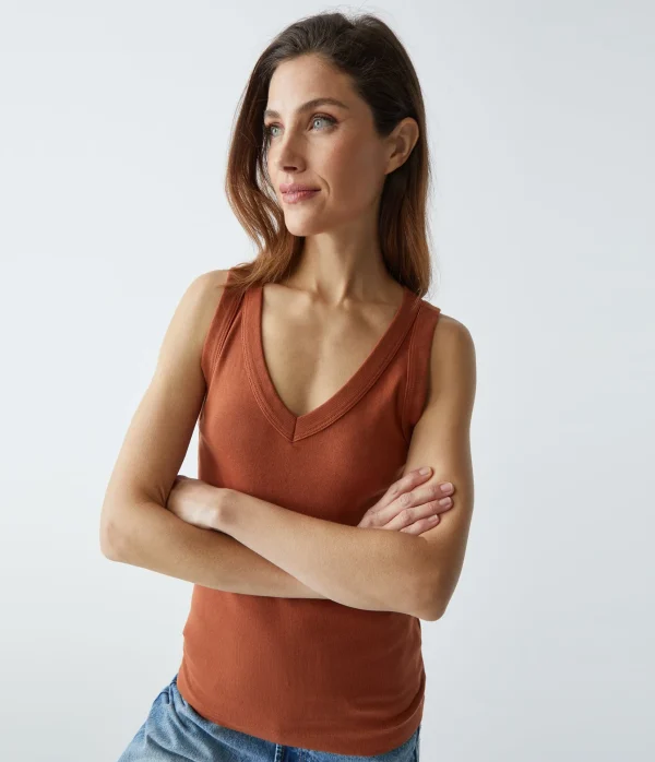 Michael Stars Maya V-Neck Tank- Tank Tops | 1x1 Cotton T-Shirts