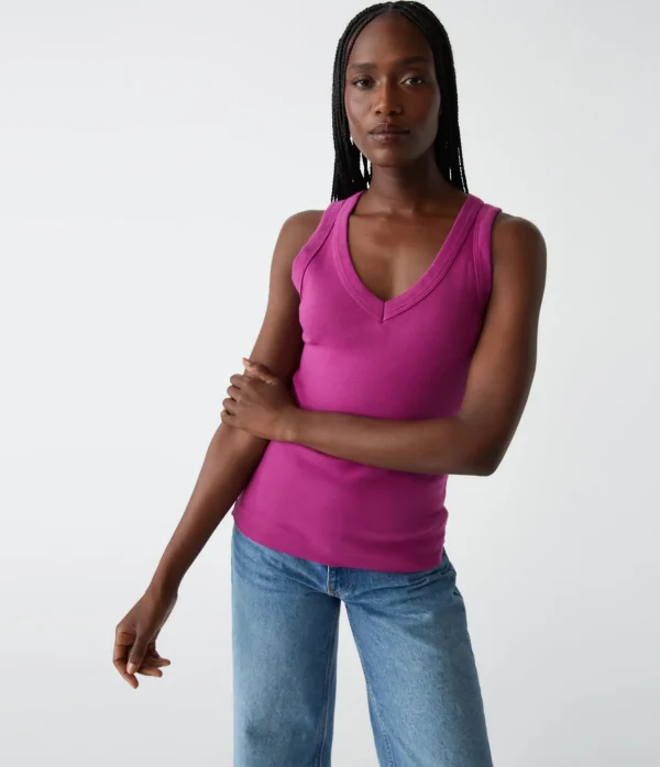 Michael Stars Maya V-Neck Tank- Tank Tops | 1x1 Cotton T-Shirts