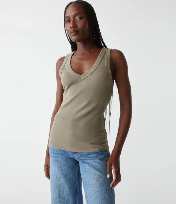 Michael Stars Maya V-Neck Tank- Tank Tops | 1x1 Cotton T-Shirts