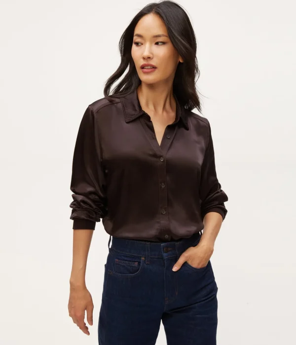 Michael Stars Meredith Satin Button Down Shirt- Tops, Blouses & Shirts