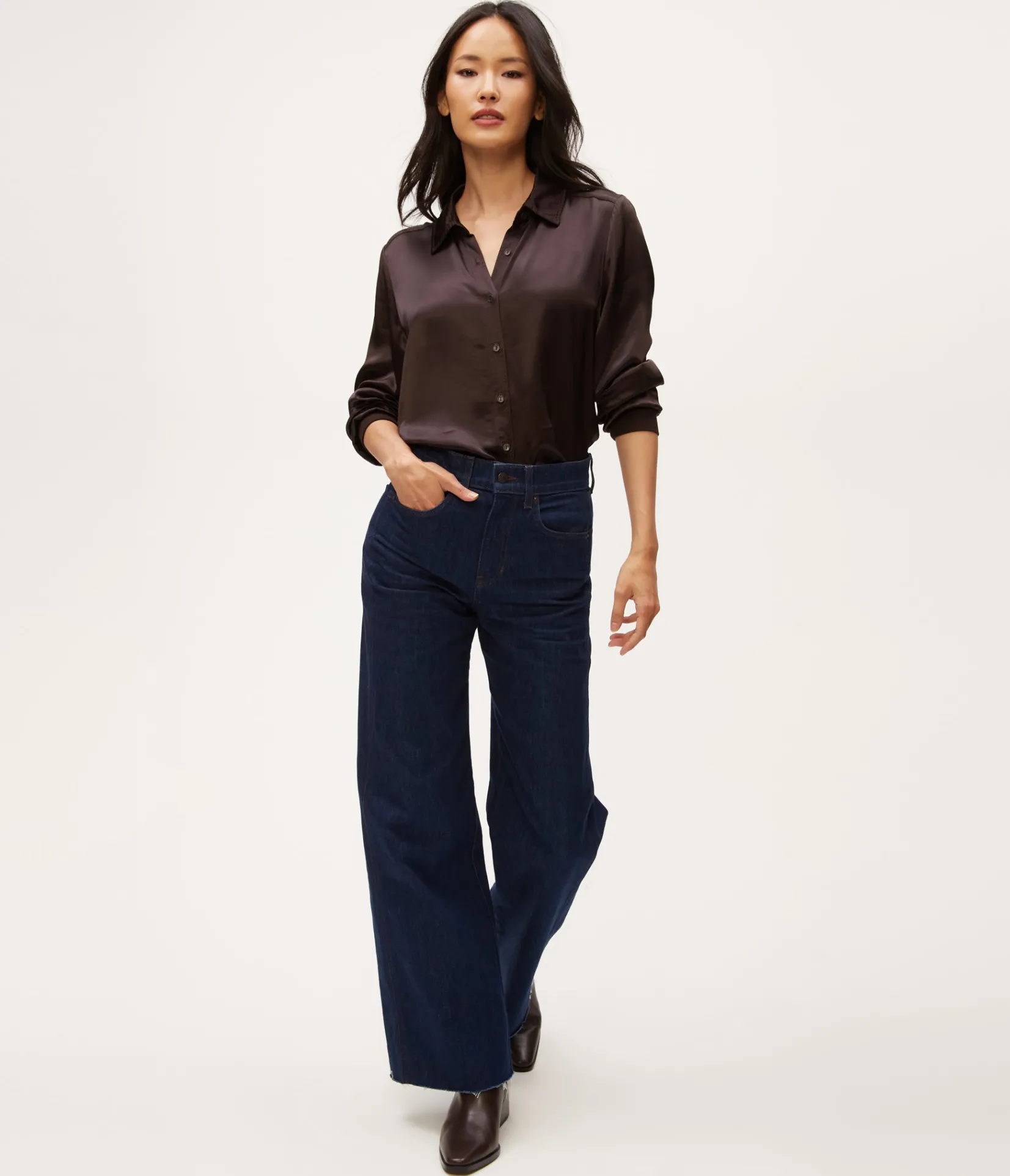meredith_satin_button_down_shirt_1.webp Michael Stars Meredith Satin Button Down Shirt- Tops, Blouses & Shirts