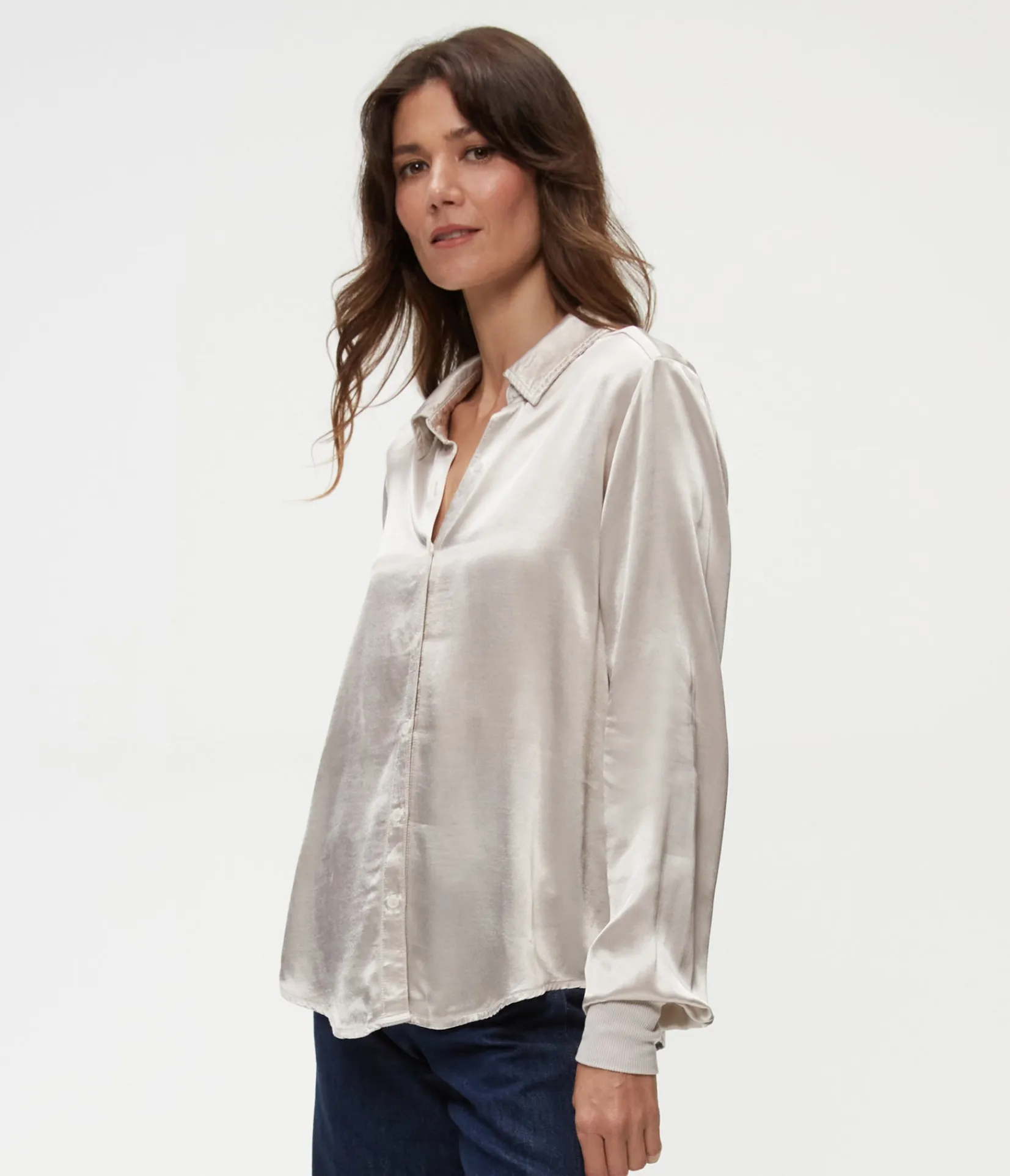 meredith_satin_button_down_shirt_10.webp Michael Stars Meredith Satin Button Down Shirt- Tops, Blouses & Shirts