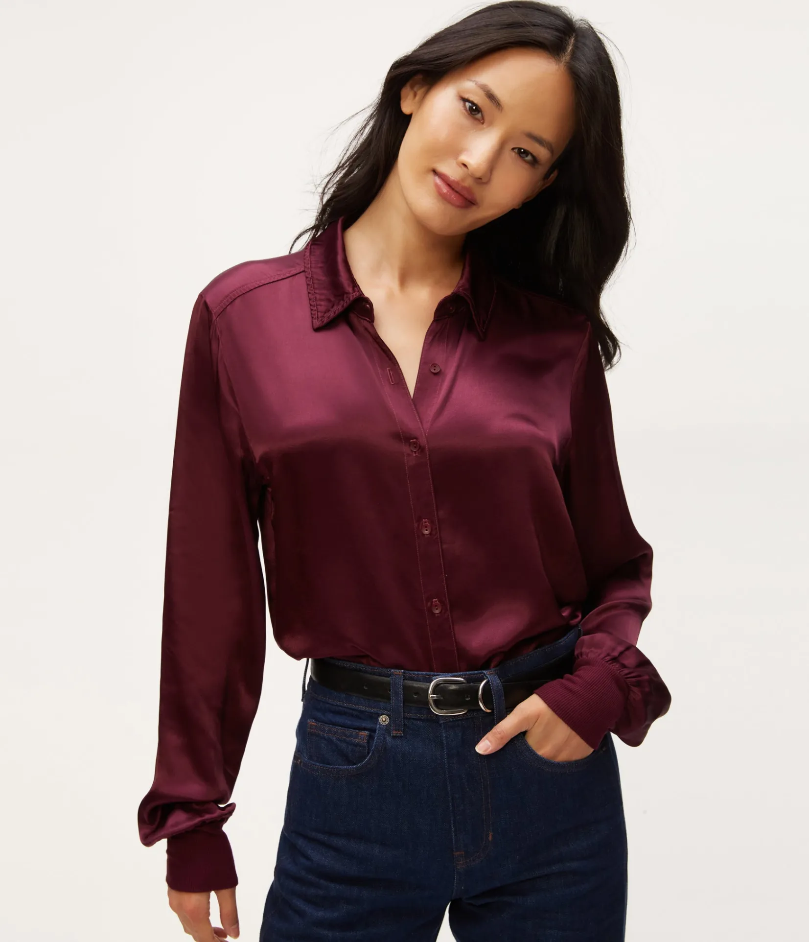 meredith_satin_button_down_shirt_12.webp Michael Stars Meredith Satin Button Down Shirt- Tops, Blouses & Shirts