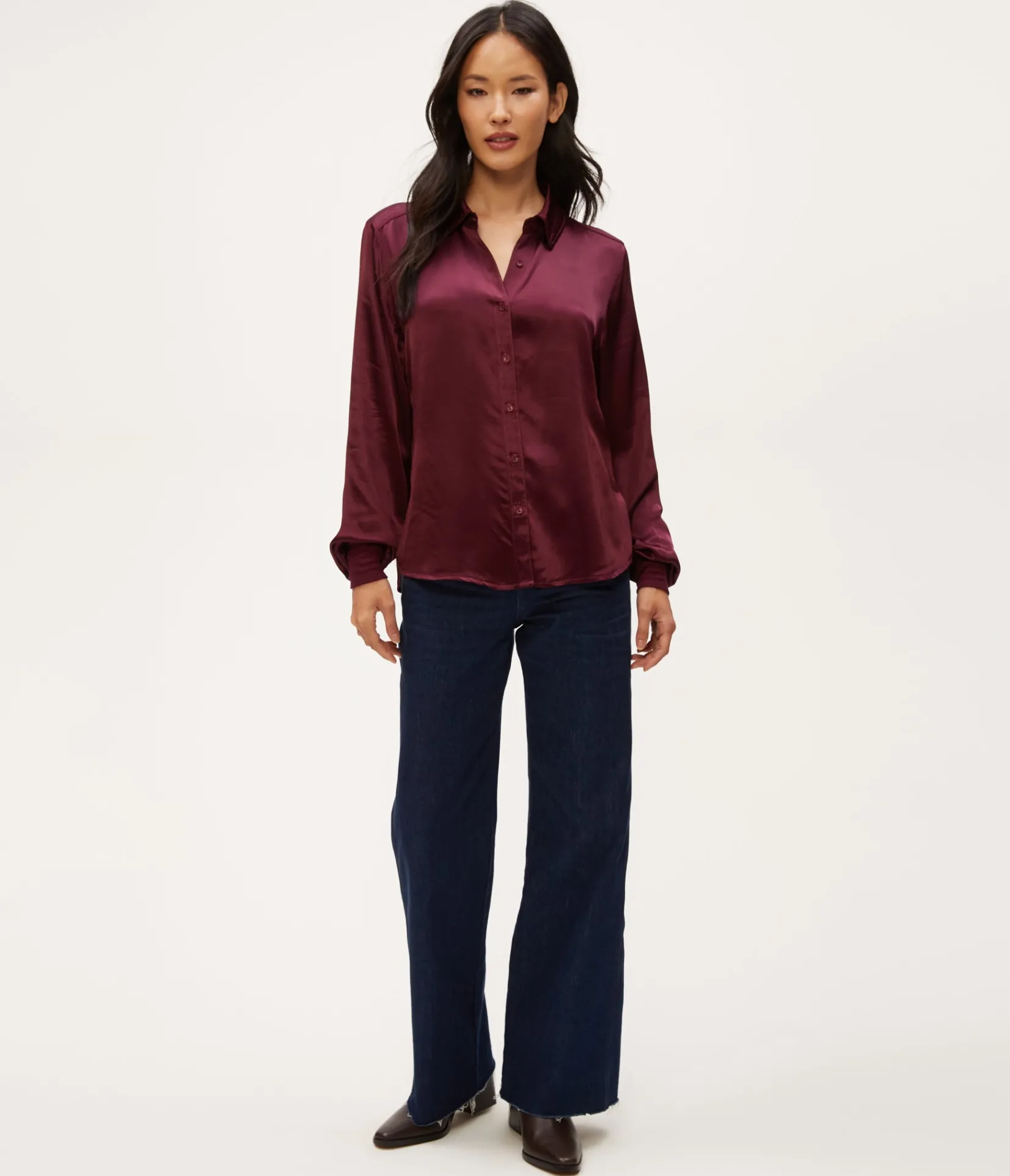 meredith_satin_button_down_shirt_13.webp Michael Stars Meredith Satin Button Down Shirt- Tops, Blouses & Shirts