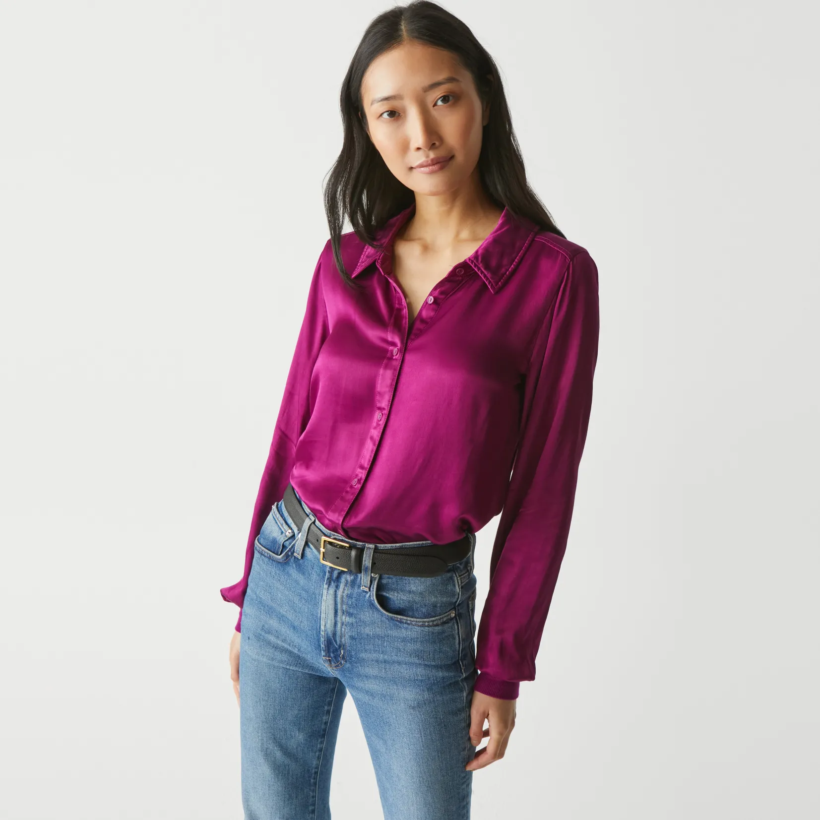 meredith_satin_button_down_shirt_16.webp Michael Stars Meredith Satin Button Down Shirt- Tops, Blouses & Shirts