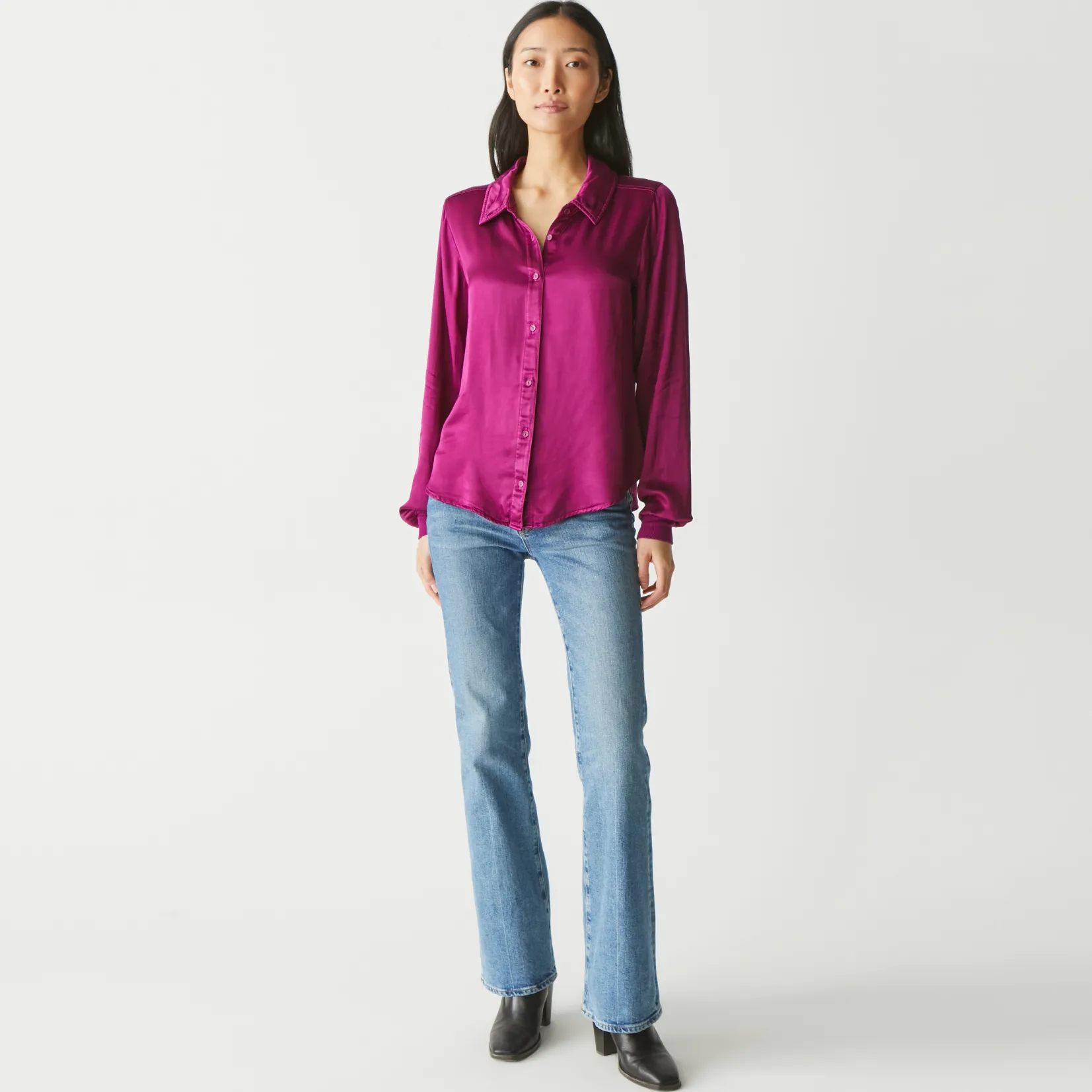 meredith_satin_button_down_shirt_17.webp Michael Stars Meredith Satin Button Down Shirt- Tops, Blouses & Shirts