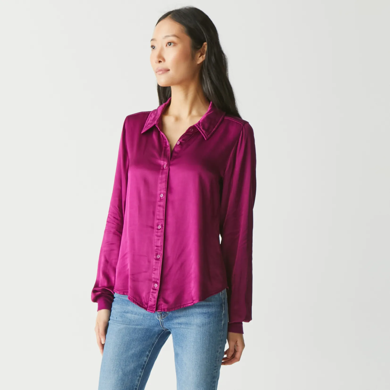 meredith_satin_button_down_shirt_18.webp Michael Stars Meredith Satin Button Down Shirt- Tops, Blouses & Shirts
