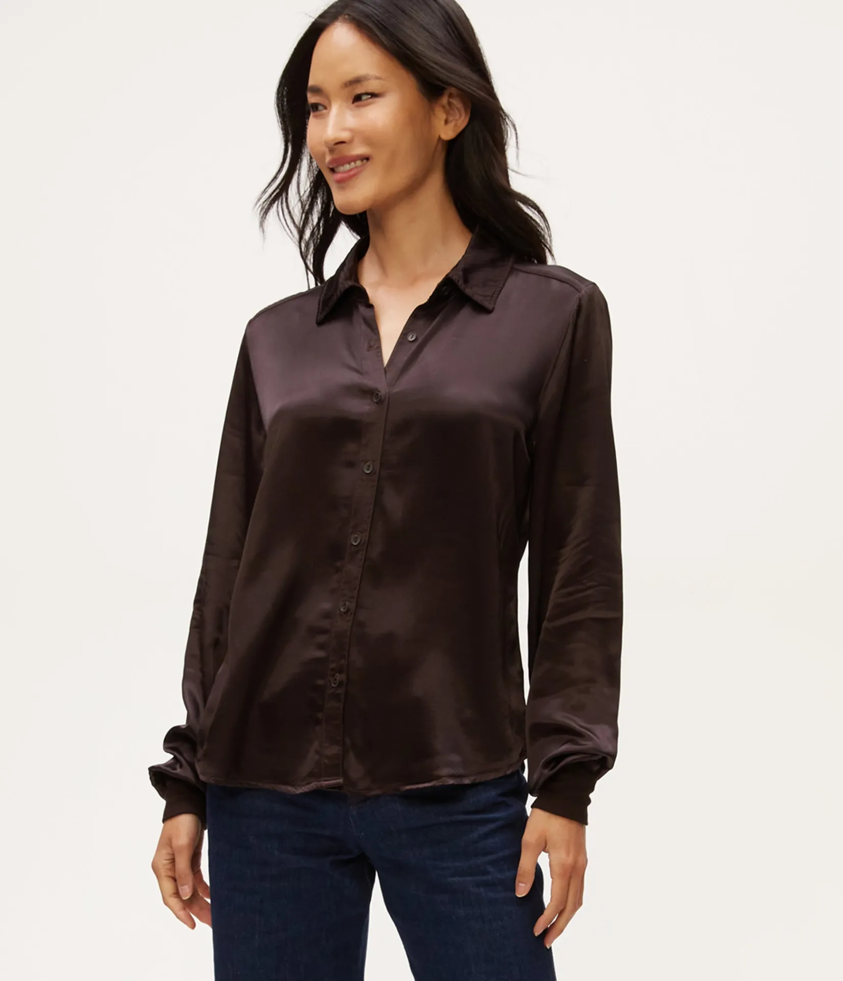 meredith_satin_button_down_shirt_2.webp Michael Stars Meredith Satin Button Down Shirt- Tops, Blouses & Shirts
