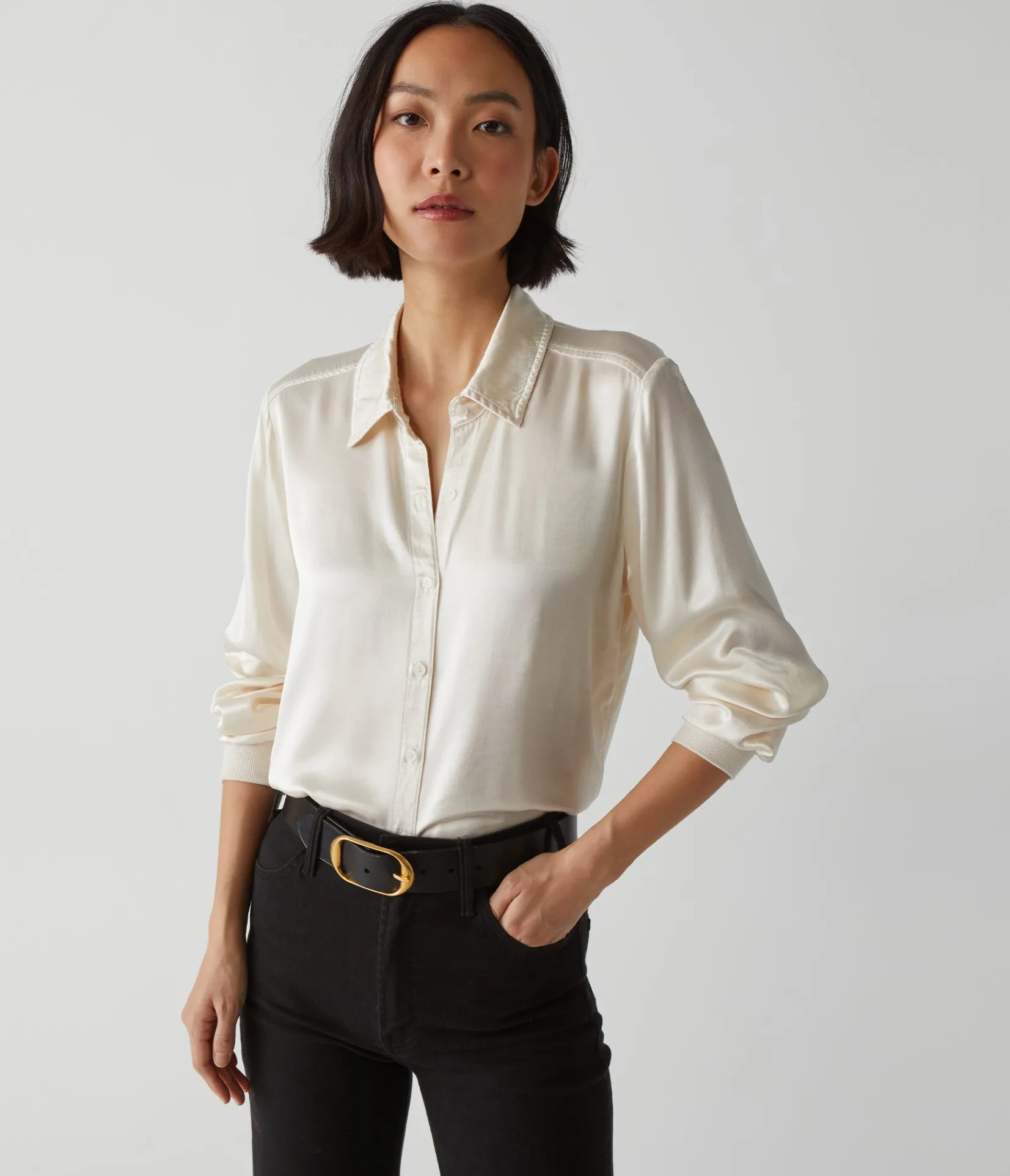 meredith_satin_button_down_shirt_20.webp Michael Stars Meredith Satin Button Down Shirt- Tops, Blouses & Shirts