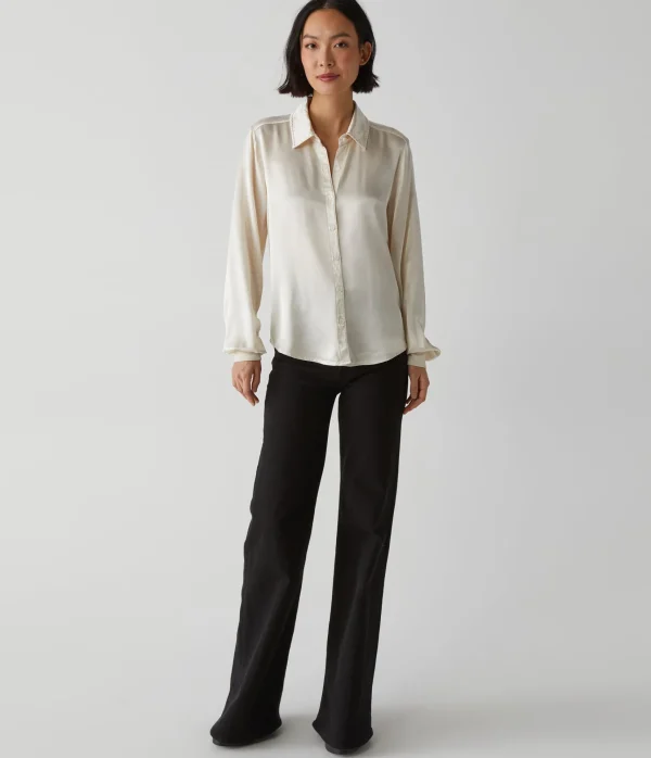Michael Stars Meredith Satin Button Down Shirt- Tops, Blouses & Shirts