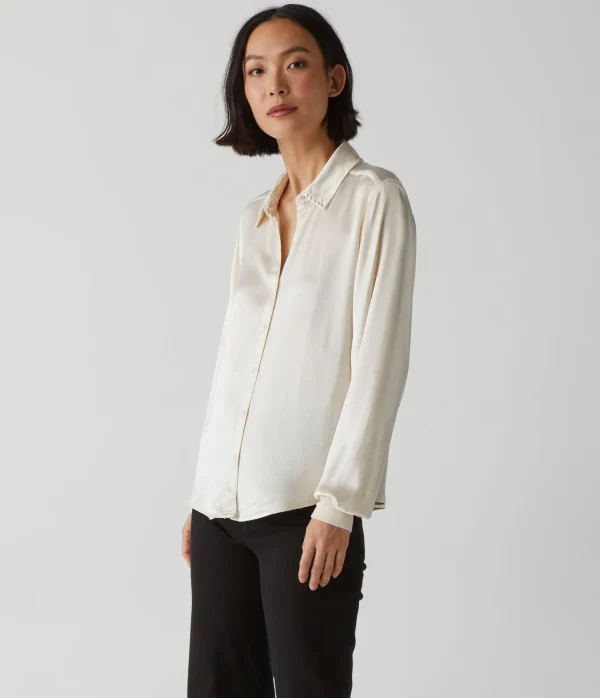 Michael Stars Meredith Satin Button Down Shirt- Tops, Blouses & Shirts