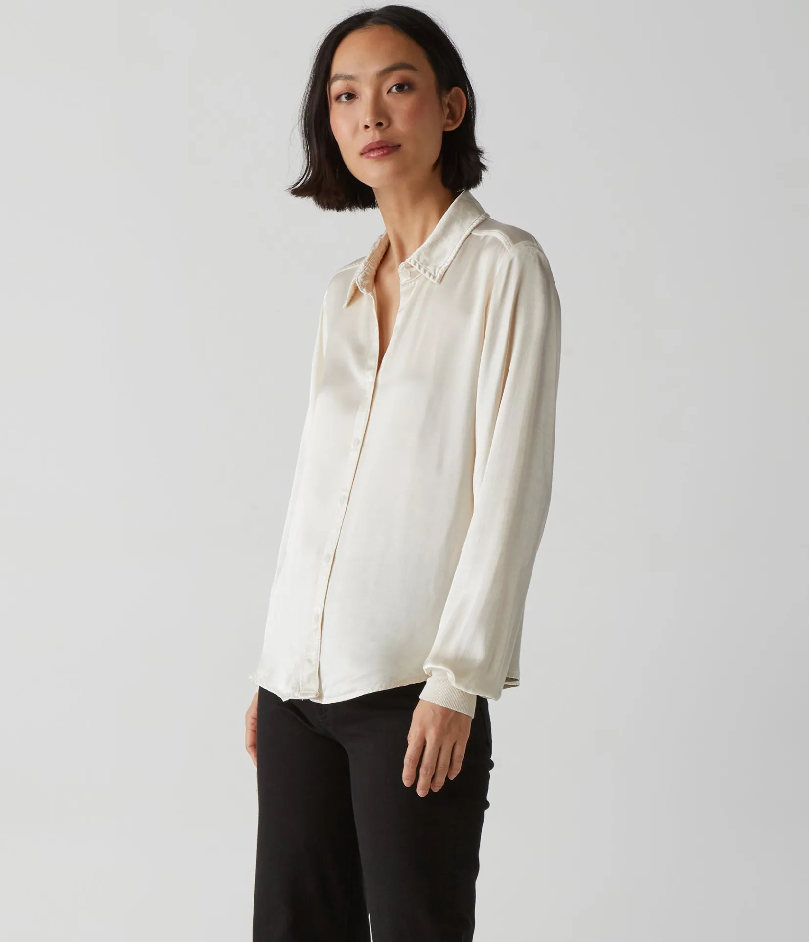 meredith_satin_button_down_shirt_22.webp Michael Stars Meredith Satin Button Down Shirt- Tops, Blouses & Shirts