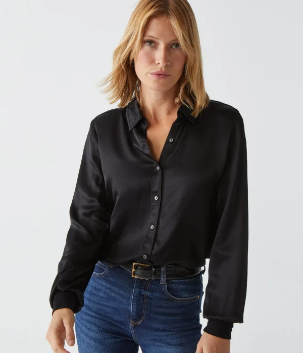 Michael Stars Meredith Satin Button Down Shirt- Tops, Blouses & Shirts