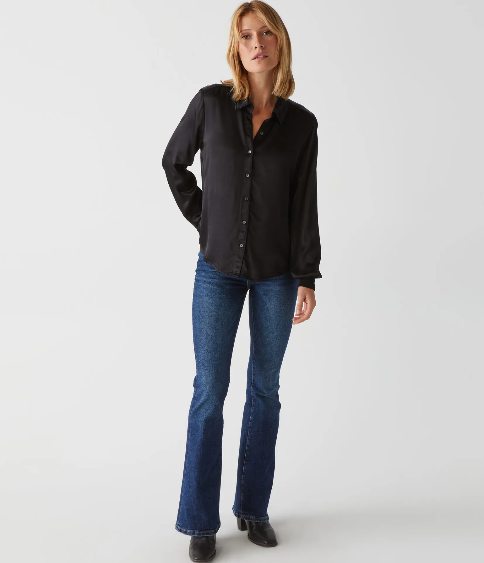 meredith_satin_button_down_shirt_25.webp Michael Stars Meredith Satin Button Down Shirt- Tops, Blouses & Shirts