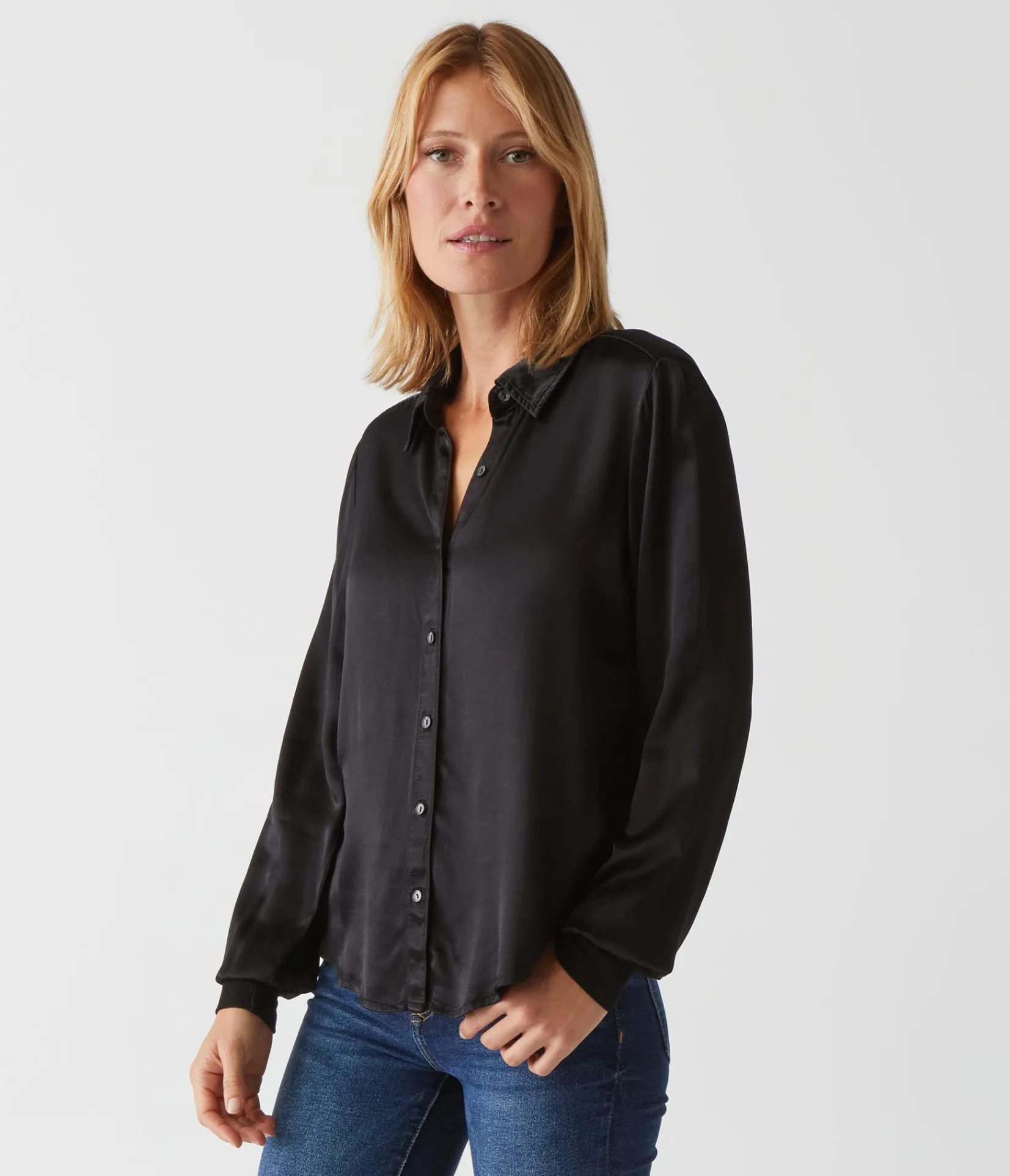 meredith_satin_button_down_shirt_26.webp Michael Stars Meredith Satin Button Down Shirt- Tops, Blouses & Shirts