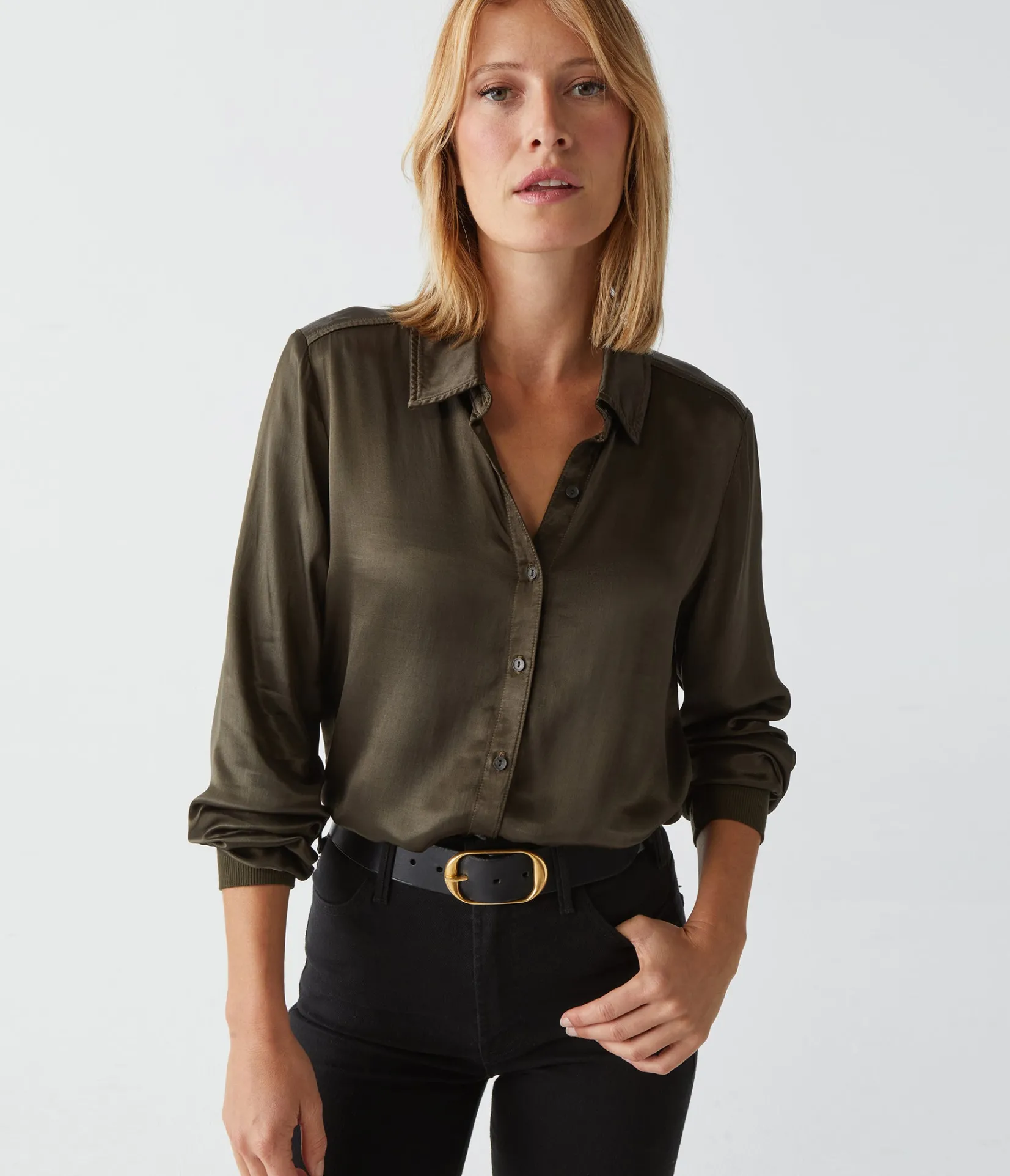 meredith_satin_button_down_shirt_28.webp Michael Stars Meredith Satin Button Down Shirt- Tops, Blouses & Shirts