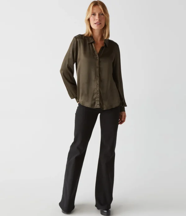 Michael Stars Meredith Satin Button Down Shirt- Tops, Blouses & Shirts