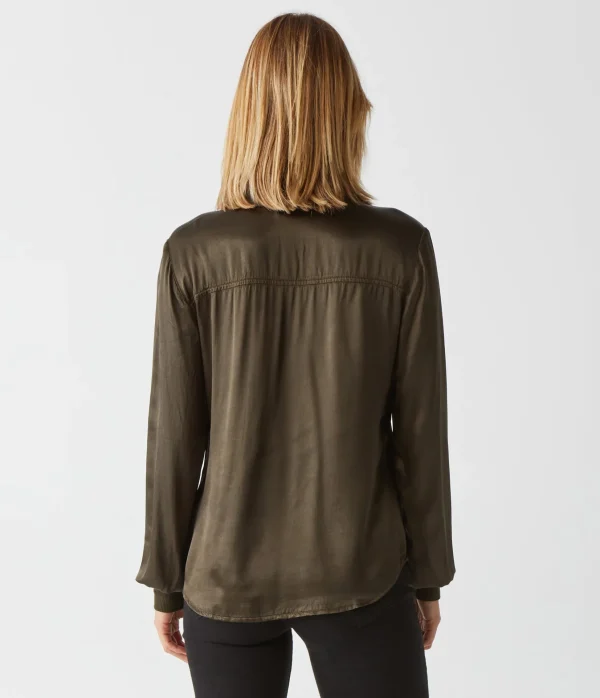 Michael Stars Meredith Satin Button Down Shirt- Tops, Blouses & Shirts