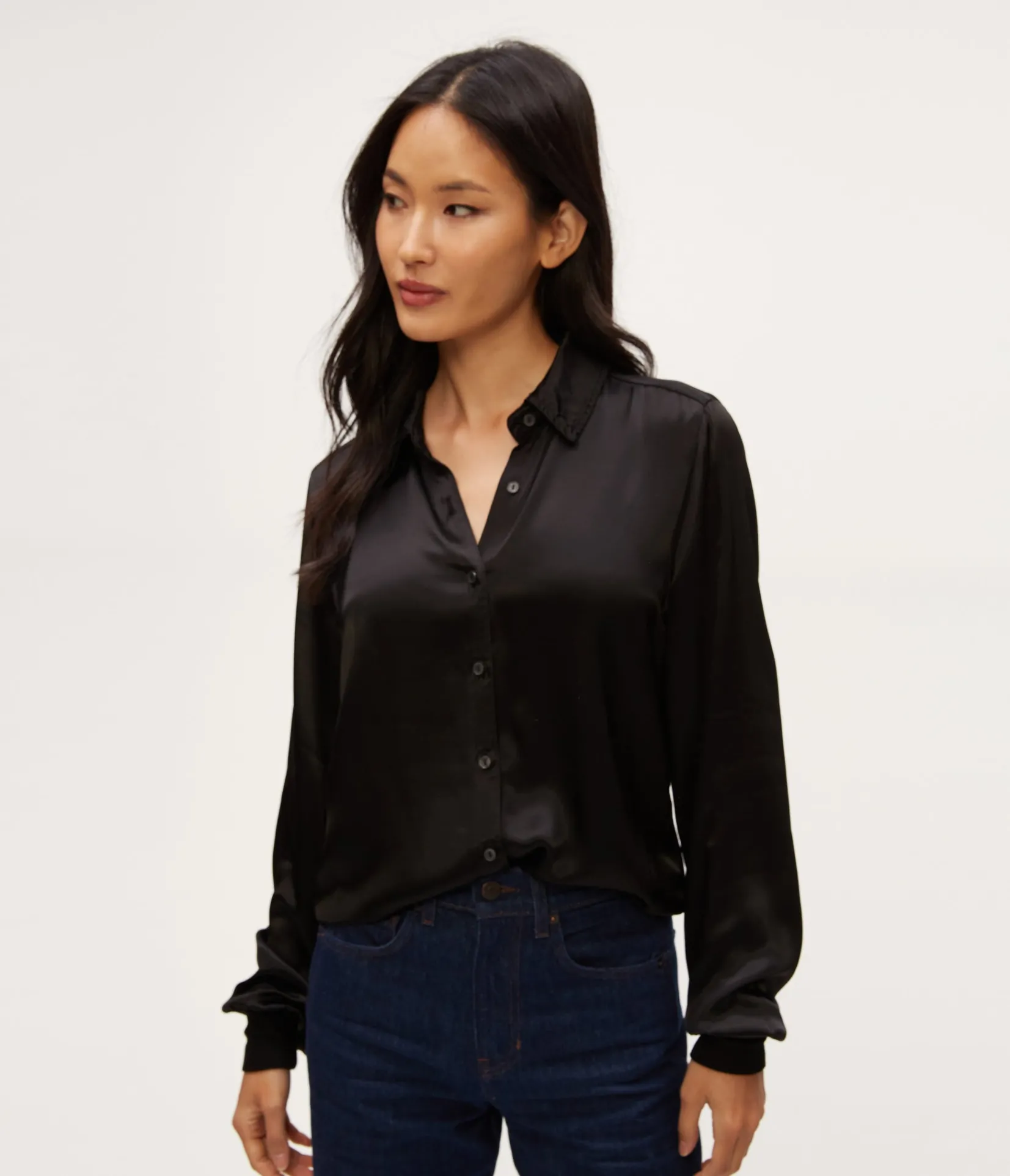 meredith_satin_button_down_shirt_4.webp Michael Stars Meredith Satin Button Down Shirt- Tops, Blouses & Shirts