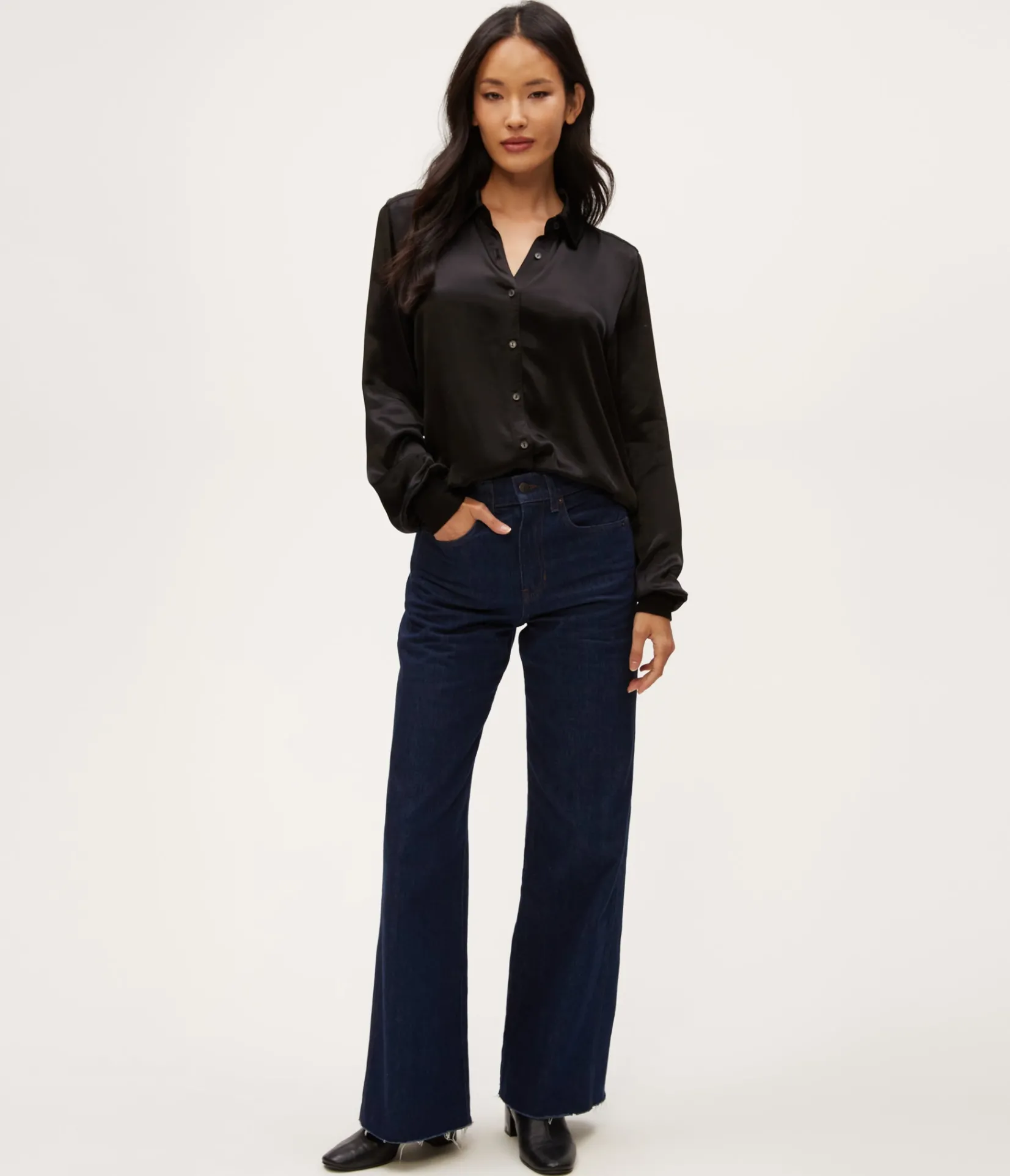 meredith_satin_button_down_shirt_5.webp Michael Stars Meredith Satin Button Down Shirt- Tops, Blouses & Shirts