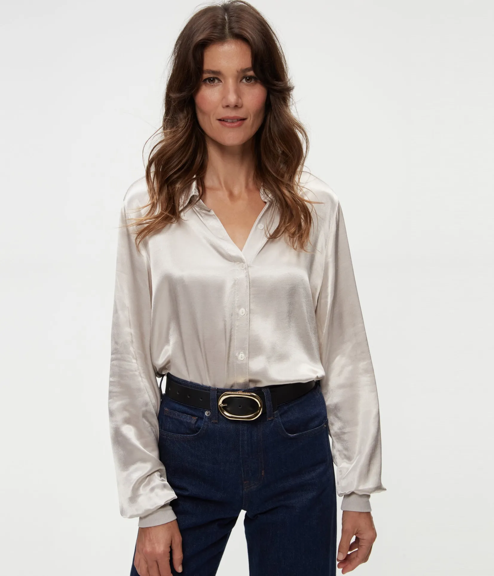 meredith_satin_button_down_shirt_8.webp Michael Stars Meredith Satin Button Down Shirt- Tops, Blouses & Shirts