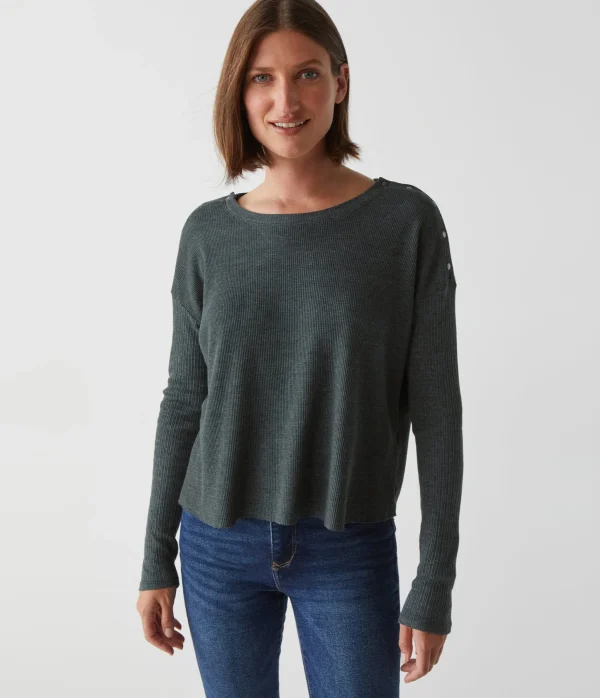 Michael Stars Milo Shoulder Snap Thermal Top- T-Shirts | Loungewear