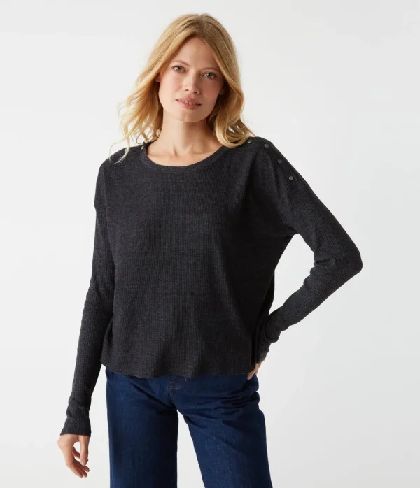 Michael Stars Milo Shoulder Snap Thermal Top- T-Shirts | Loungewear