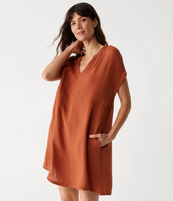 Michael Stars Mira Split Neck Dress- Dresses | Mini Dresses