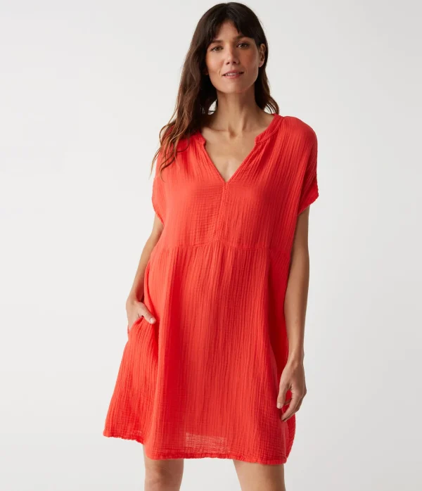 Michael Stars Mira Split Neck Dress- Dresses | Mini Dresses