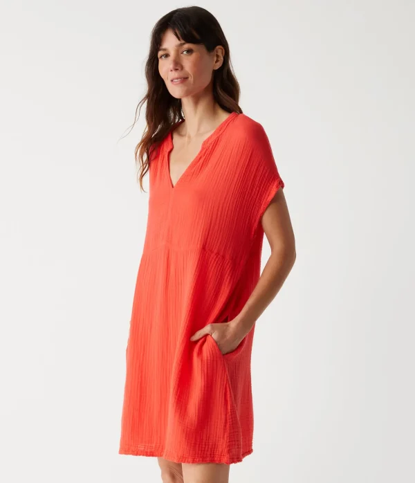 Michael Stars Mira Split Neck Dress- Dresses | Mini Dresses