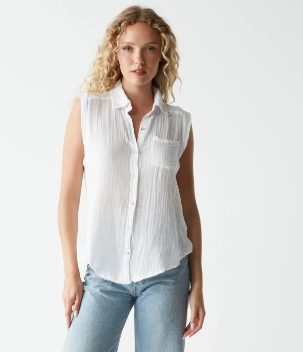 Michael Stars Monique Gauze Button Down Tank- Tops, Blouses & Shirts