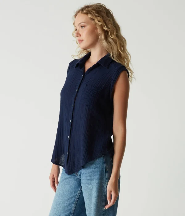 Michael Stars Monique Gauze Button Down Tank- Tops, Blouses & Shirts