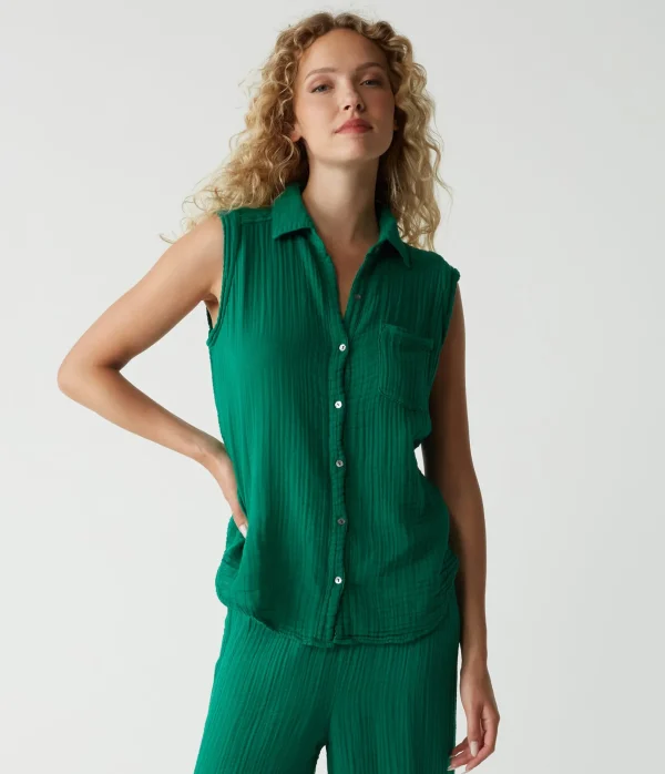 Michael Stars Monique Gauze Button Down Tank- Tops, Blouses & Shirts