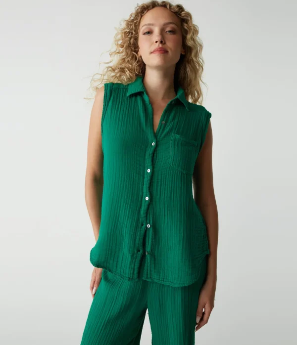 Michael Stars Monique Gauze Button Down Tank- Tops, Blouses & Shirts