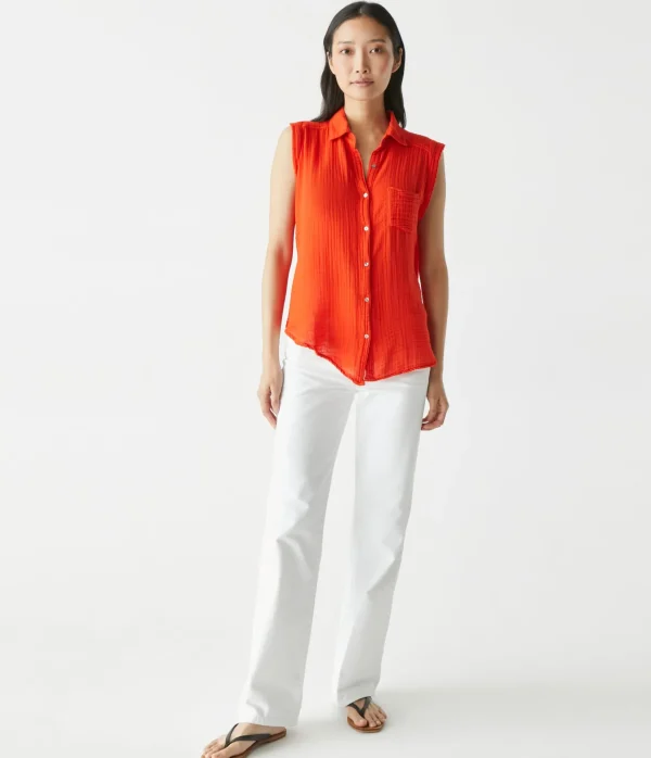 Michael Stars Monique Gauze Button Down Tank- Tops, Blouses & Shirts