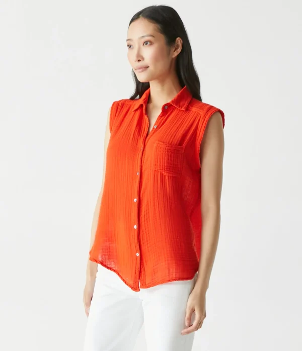 Michael Stars Monique Gauze Button Down Tank- Tops, Blouses & Shirts