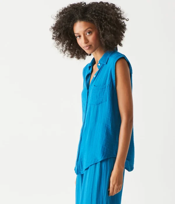 Michael Stars Monique Gauze Button Down Tank- Tops, Blouses & Shirts
