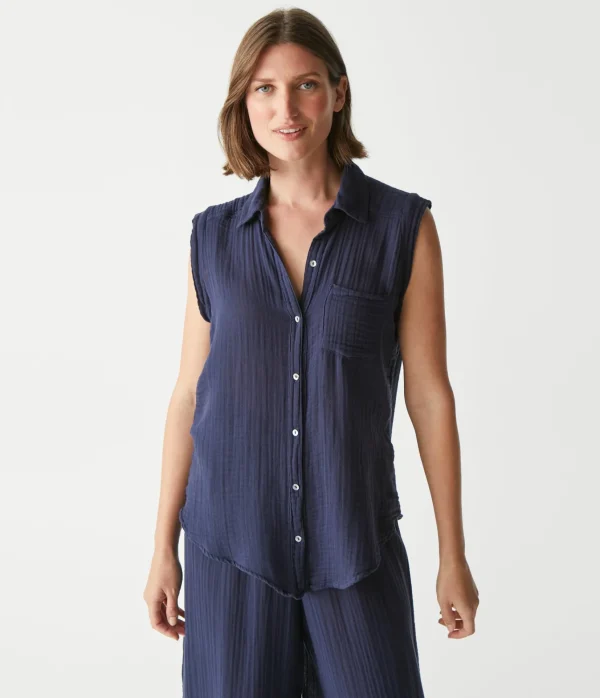 Michael Stars Monique Gauze Button Down Tank- Tops, Blouses & Shirts