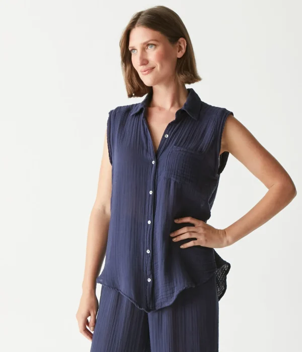 Michael Stars Monique Gauze Button Down Tank- Tops, Blouses & Shirts