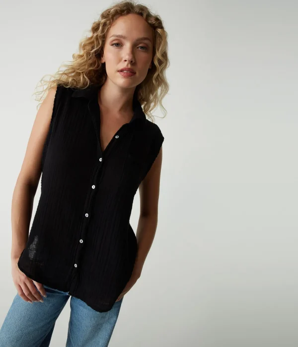 Michael Stars Monique Gauze Button Down Tank- Tops, Blouses & Shirts