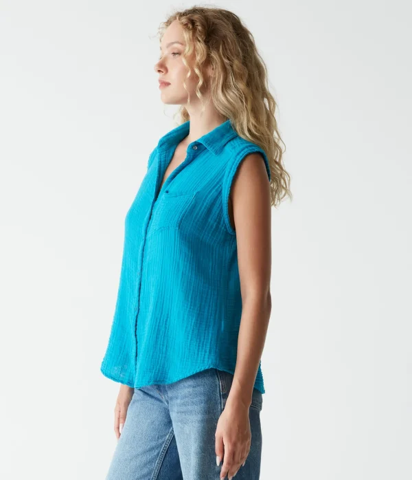 Michael Stars Monique Gauze Button Down Tank- Tops, Blouses & Shirts