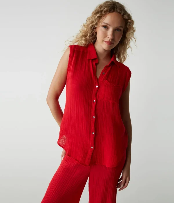 Michael Stars Monique Gauze Button Down Tank- Tops, Blouses & Shirts
