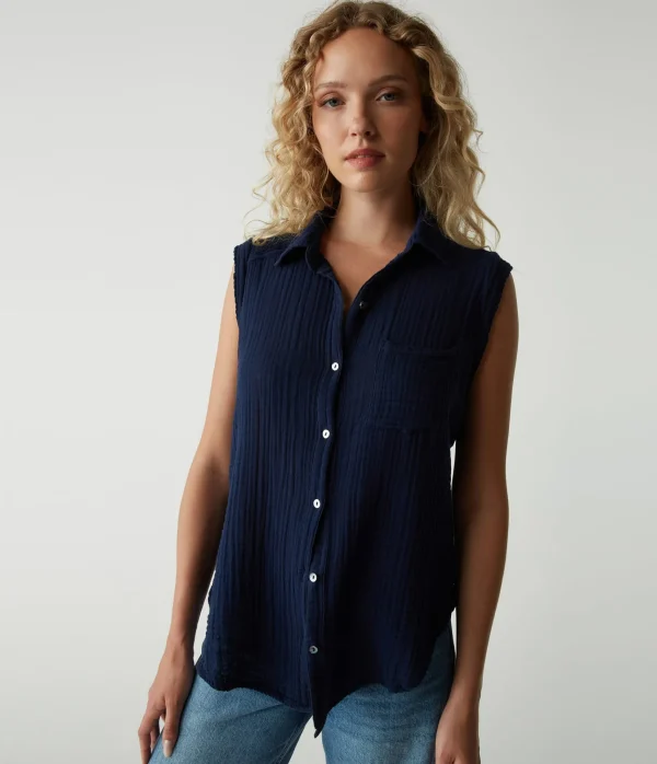 Michael Stars Monique Gauze Button Down Tank- Tops, Blouses & Shirts